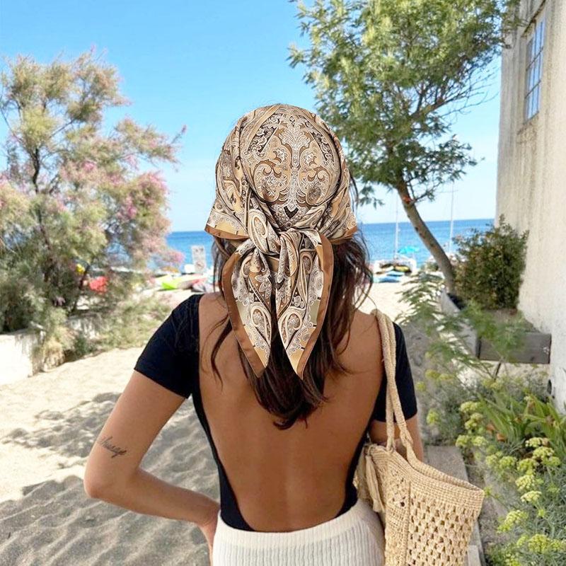 Big Square Ladies Faux Silk Head Neck Thin Scarf Bag Charm Scarf Hair Bandanas