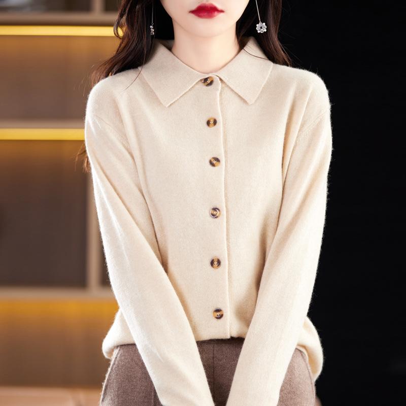 Новый кардиган из флиса Энди, вязаный, женский, с воротником поло, однотонный свитер-жакет, топ