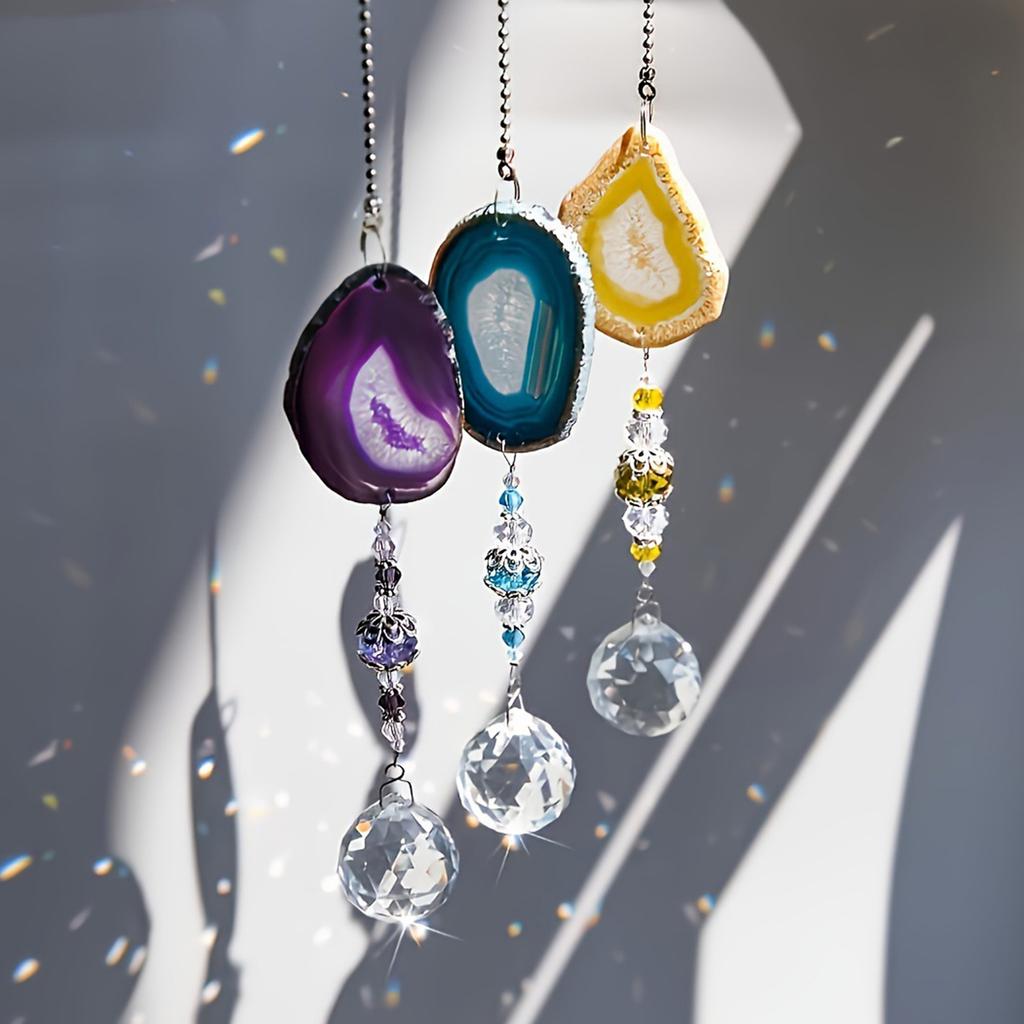 30mm Crystal Sun Catcher With Agate Stone Wind Chime Agate Cut Surface Crystal Sun Catcher for Home Garden Window Decor