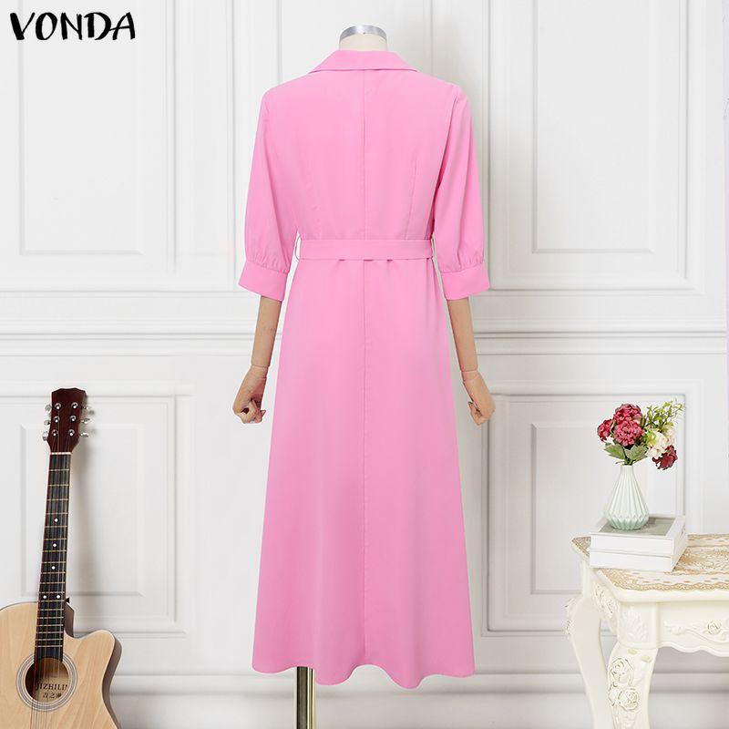 VONDA S-5XL Женское элегантное повседневное макси-платье с V-образным вырезом, рукавом 3/4 и зауженной талией