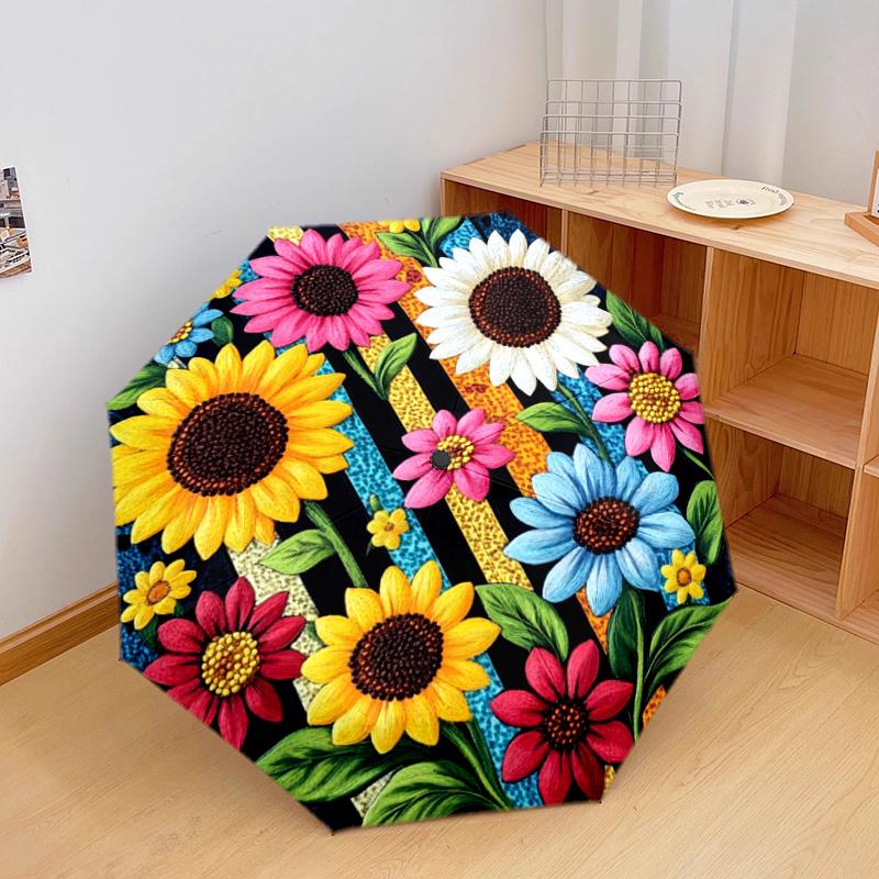 1 шт. Автоматический складной зонт - Рисунок подсолнухов, Портативный и складной дизайн с 8 спицами, Подарки на Рождество и день рождения