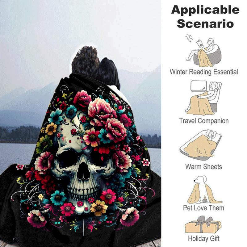 1pc Skull Printing Lightweight Flannel Blanket, Comfortable and Warm Blanket, for Camping Sofa Bed and Couch Office, Gift