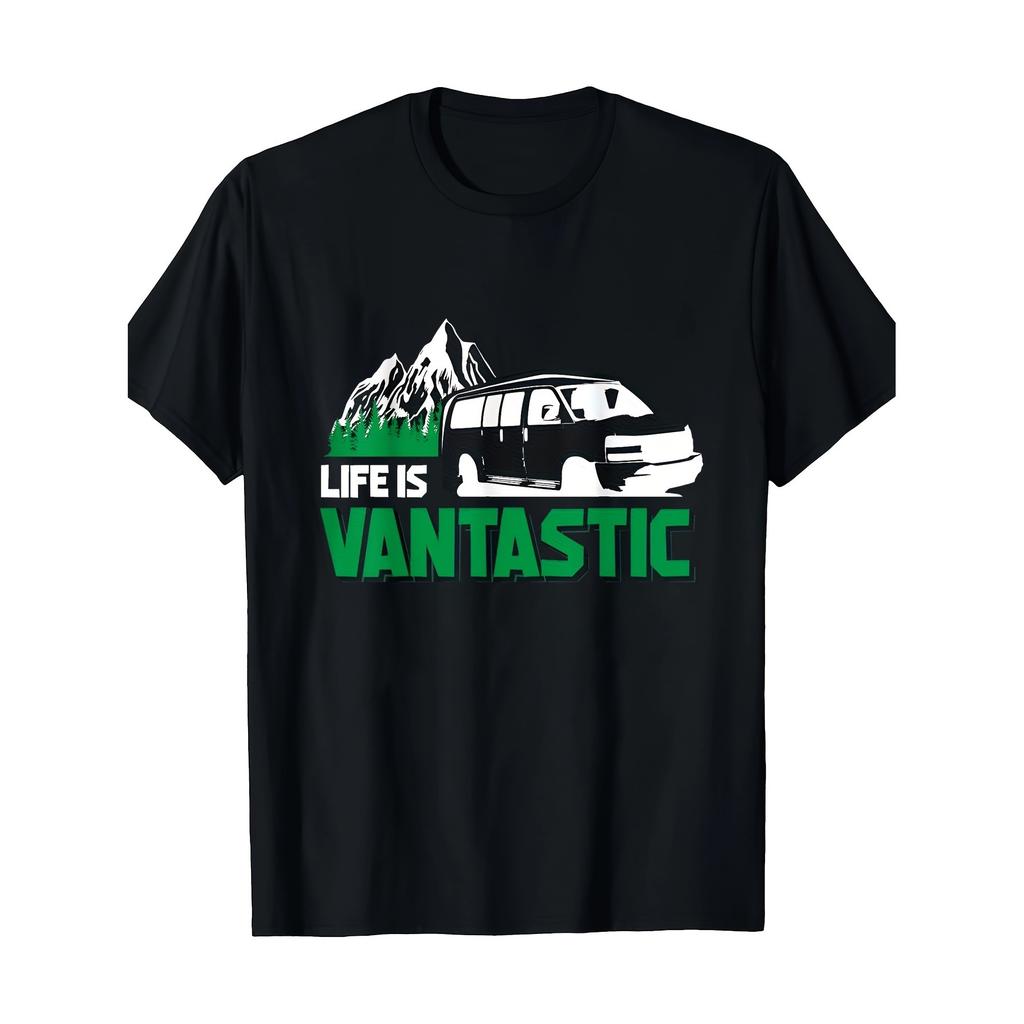 Life Is Vantastic Graphic Tshirt For Men Casual Crew Neck Cotton Tee For All Seasons