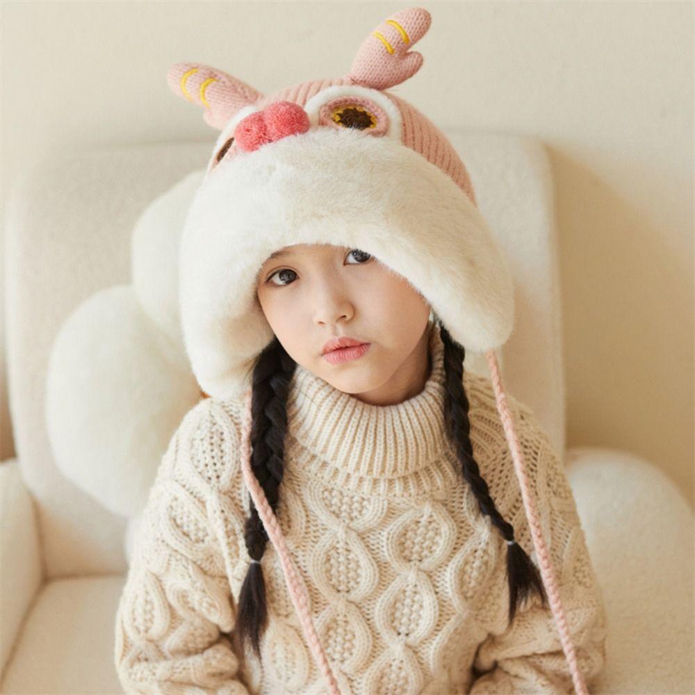 Hairball New Year Lion Cap Embroidery Cap Kids Beanie Cap Unique Children Fleece Hat Ear Protector