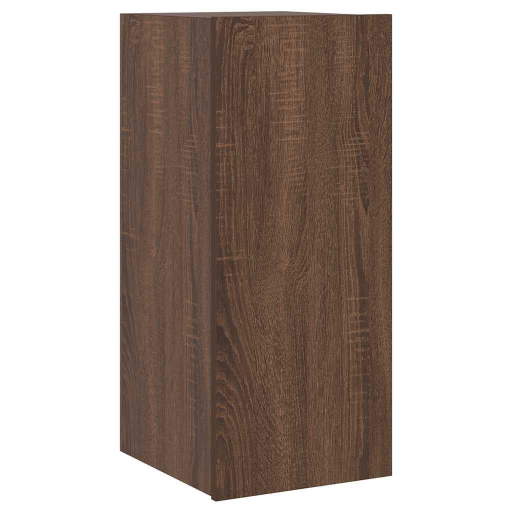 Wall Mounted TV Cabinet with LED Lights Brown Oak Effect 12 x 13.8 x 27.6 in (30.5 x 35 x 70 cm)