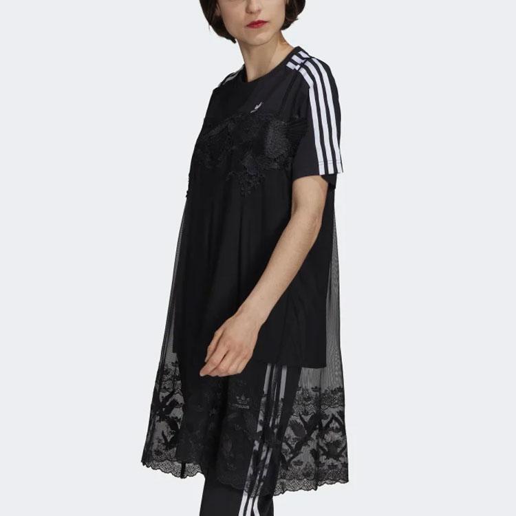 adidas Originals X Только химчистка Коллаборация Серия Спортивный образ жизни Повседневный спорт Кружево Короткий рукав Дышащее Платье Женские платья Черный H59018