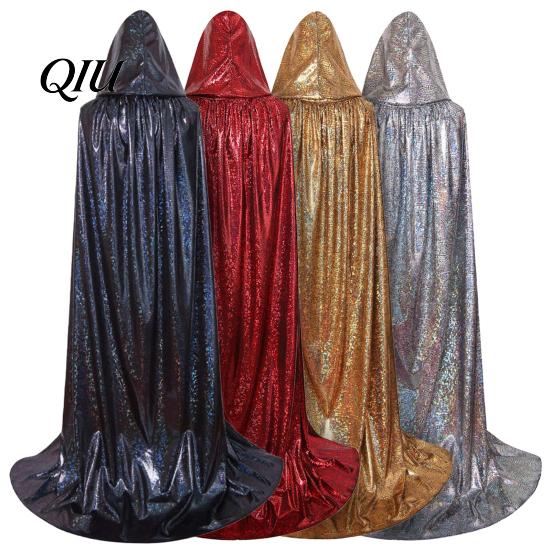 Hooded Cloak for Cosplay Shiny Cape, Iridescent Full Length Cloak, Sparkly Unisex Mysterious Cape Halloween Masquerade Party Mardi Gras Costume