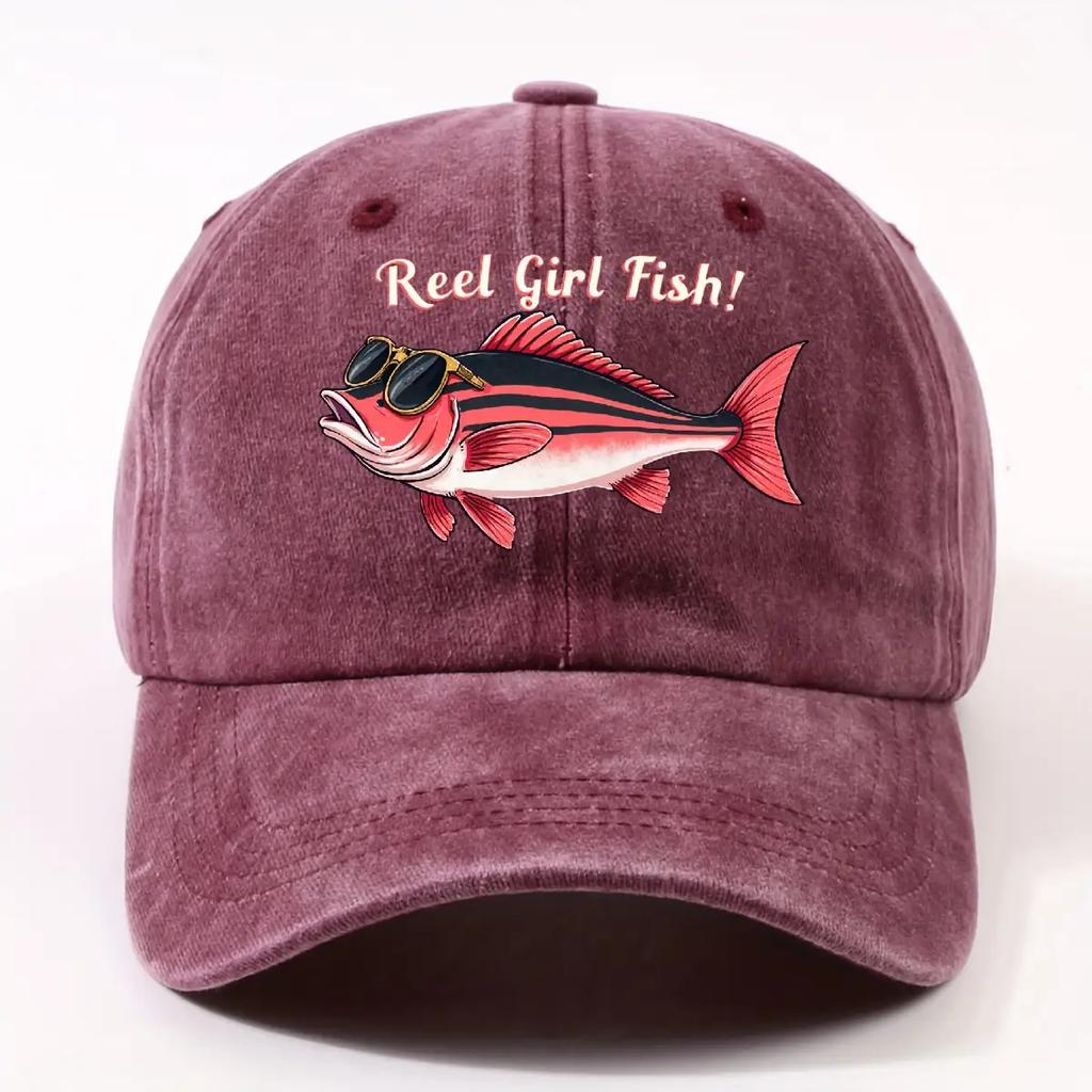 Reel Girl Fish Sunglass Bass Baseball Cap Washed Denim Outdoor Casual Adjustable Adult