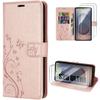 Case for Samsung Galaxy S25 Ultra - BOOLING - Synthetic Leather Embossed Pink Butterfly Pattern - 2 Tempered Glass