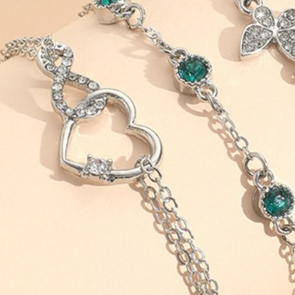 5 Piece Set Of Ladies Fashionable And Elegant Jade Sparkling Square Butterfly Heart Bracelet Wedding Birthday Zircon Gift Party