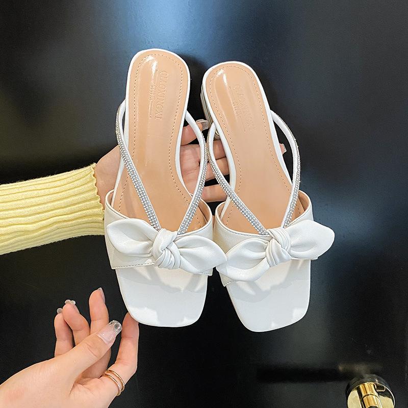 2024 Новые Туфли для Женщин Модные Сандалии Летние Кожаные Туфли С Бантом Красивые Туфли На Низком Каблуке Туфли На Высоком Каблуке Большие Размеры