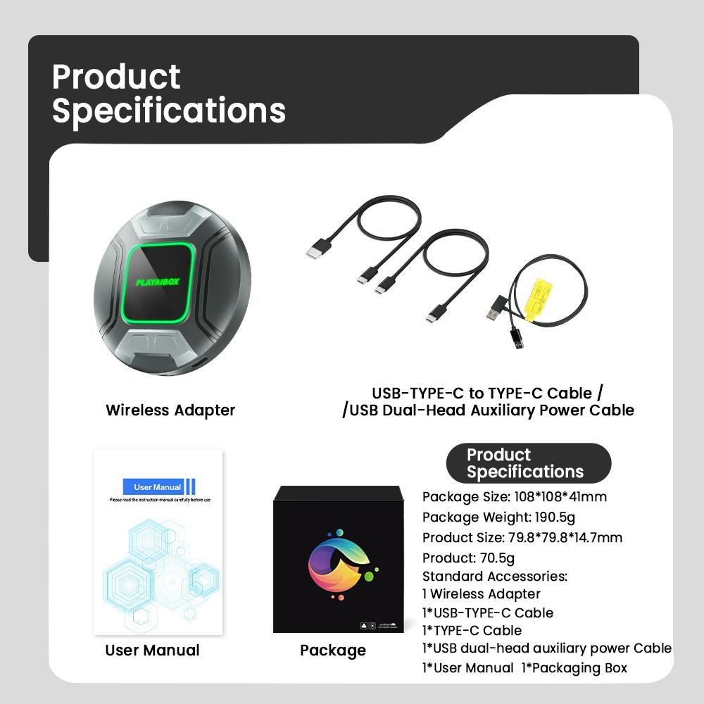 PlayAiBox Qualcomm 6225 Android15 Wireless Carplay AI Box 4GB+64GB Mirrolink 4G Network HDMI Car Multimedia for YouTube Netflix