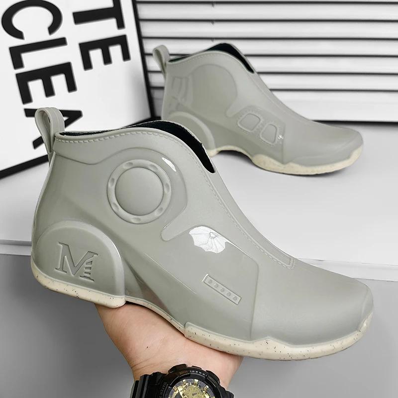 Модные Уникальные Мужские Дождевые Ботинки Водонепроницаемые Нескользящие Рыбацкие Ботинки Толстая Подошва Износостойкие Теплые Обувь для Мойки Машин Zapatillas Мужские