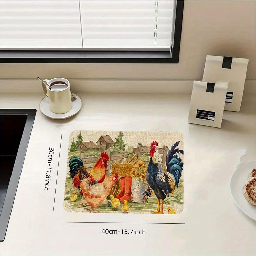 1 шт. резиновый коврик для сушки с ретро-принтом курицы для кофейни, ресторана, кухни, ковра, посуды, прочного диатомового грязевого коврика для стола, коврика для домашних животных, кофейной посуды