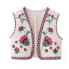 2023 Floral Embroidered Color Block Open Front Sleeveless Vest - Retro Spring Women's Outerwear