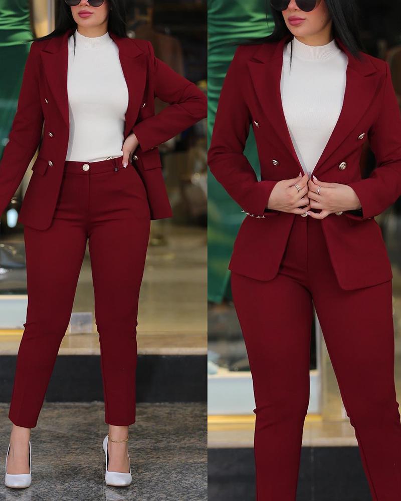 2024 Elegant Women's Casual Double-Breasted Suit In Solid Colors
