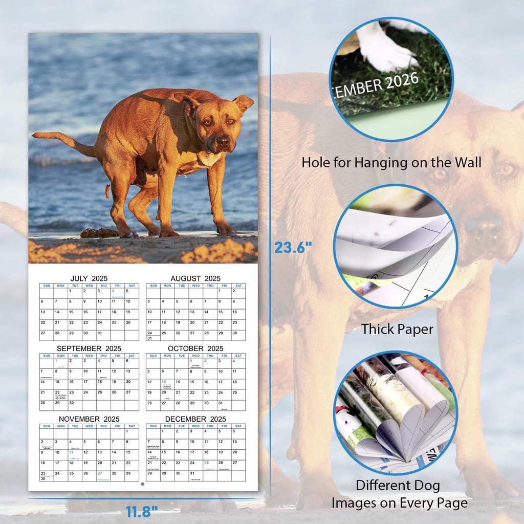 2026 Wall Calendar – 2026 Calendar, Jan 2026 - Dec 2026, 12 Monthly Pooping Dogs Calendar 2026, Funny Gag Gifts Dog Calendar, 11.8" x 23.6" (Open),