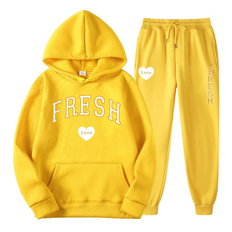 New Love Pattern Winter Couple Hoodie Suit Hoodie and Pants 2 Pieces Casual TracksuitSet Youth Popular Sports and Leisure