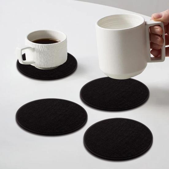 6Pcs Round Silicone Felt Coasters with Holder Heat Resistant Absorbent Drink Placemats Insulation Table Mat for Coffee Tea Cups