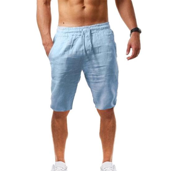 Casual Men Shorts with Adjustable Drawstring Solid Color Soft Breathable Elastic Waist Loose Fit Shorts with 2 Side Pockets