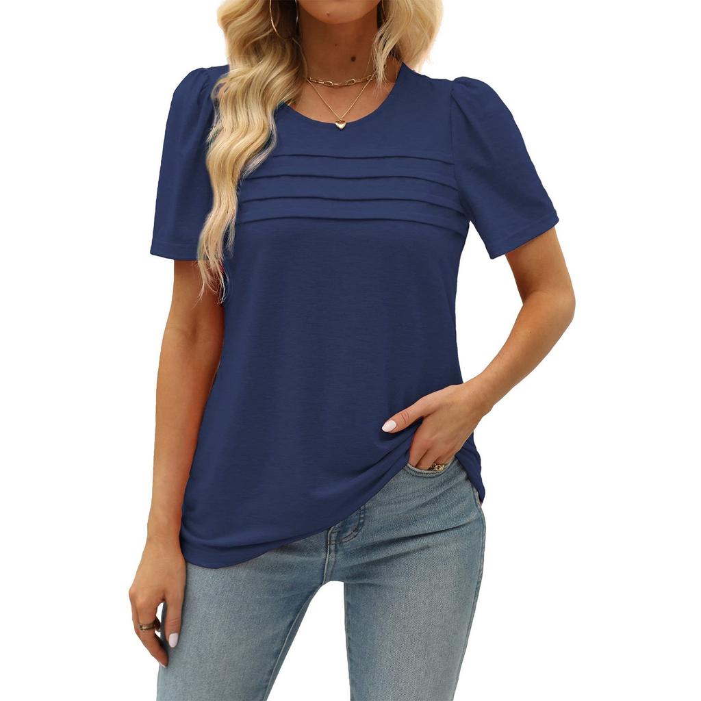 Женские летние топы с короткими рукавами, однотонные рубашки с круглым вырезом, повседневные футболки