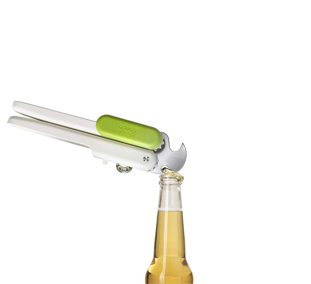 Joseph Joseph Pivot 3-в-1 Открывалка для консервных банок из нержавеющей стали, Открывалка для бутылок и Открывалка для банок с ключом, Белый/Зеленый, 20172 [Оригинал]