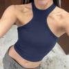 Yousheng Женский жилет для бега с круглым вырезом без рукавов, короткие майки, однотонный цвет, ребристый, эластичный, быстросохнущий жилет со спиной-борцовкой