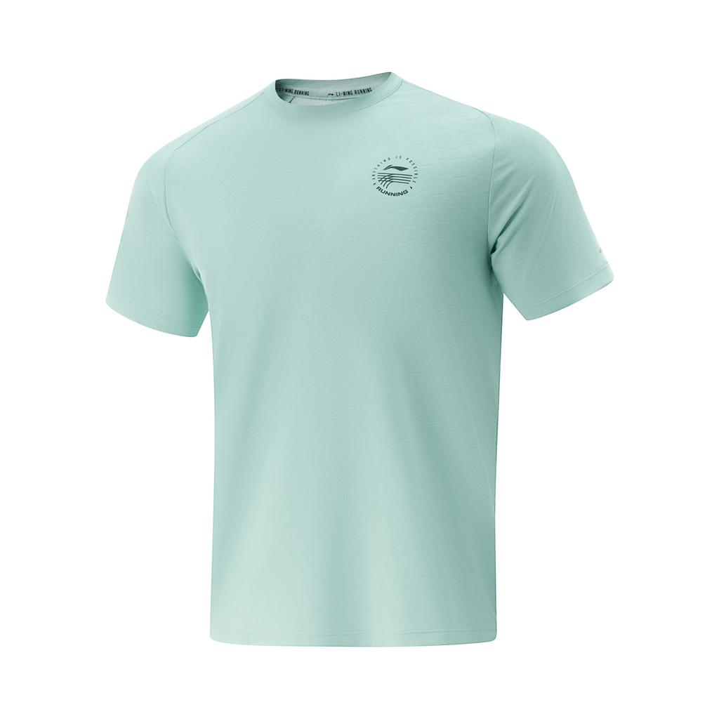 Li Ning Running Series Versatile Round Neck Letter Comfortable Simple Quick-Dry Short Sleeve T-Shirt Men Tops Sky-Blue ATSV367-4