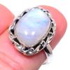 Natural Rainbow Moon Stone Gemstone 925 Solid Sterling Silver Ring Size 7.5 F0Y29
