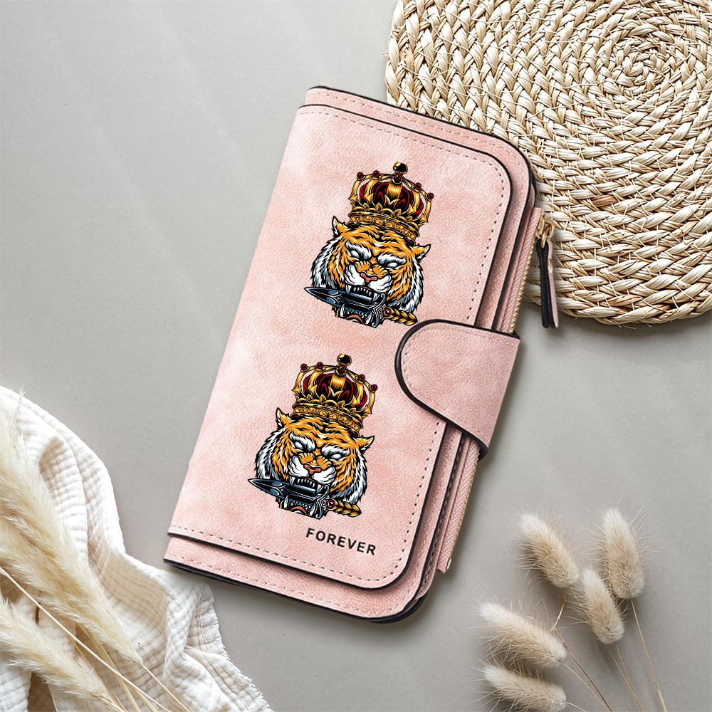 Vintage Tiger Crown Print Long Wallet Casual Portable Multi Card Holder Wallet