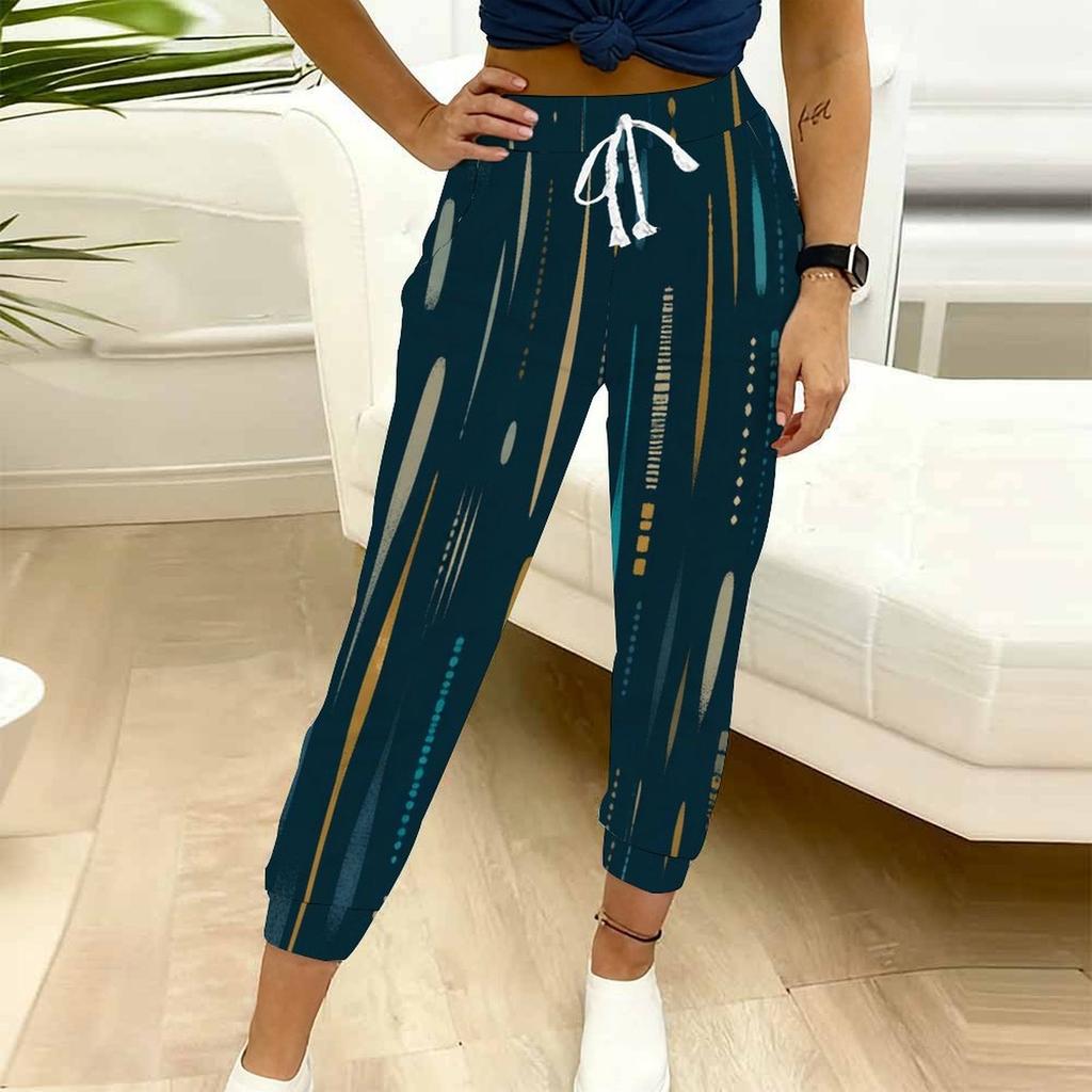 Women Plus Size Casual Printed Drawstring Waist Jogger Pants Side Pockets Cuffed Ankle