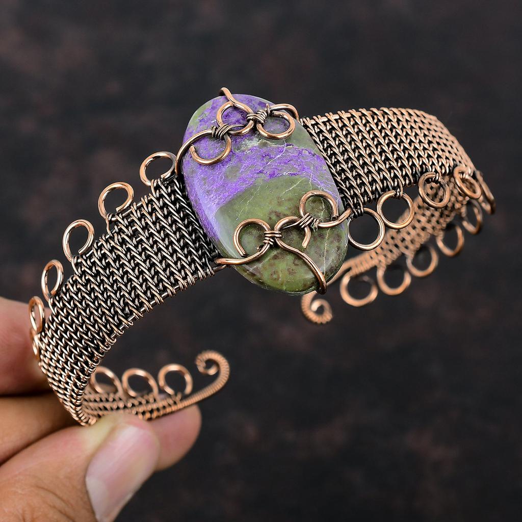 Браслет-манжета из меди Purpurite, медная проволока, обернутая ювелирными изделиями с драгоценными камнями, регулируемый браслет, браслет-манжета ручной работы, проволочный браслет, подарок для женщин