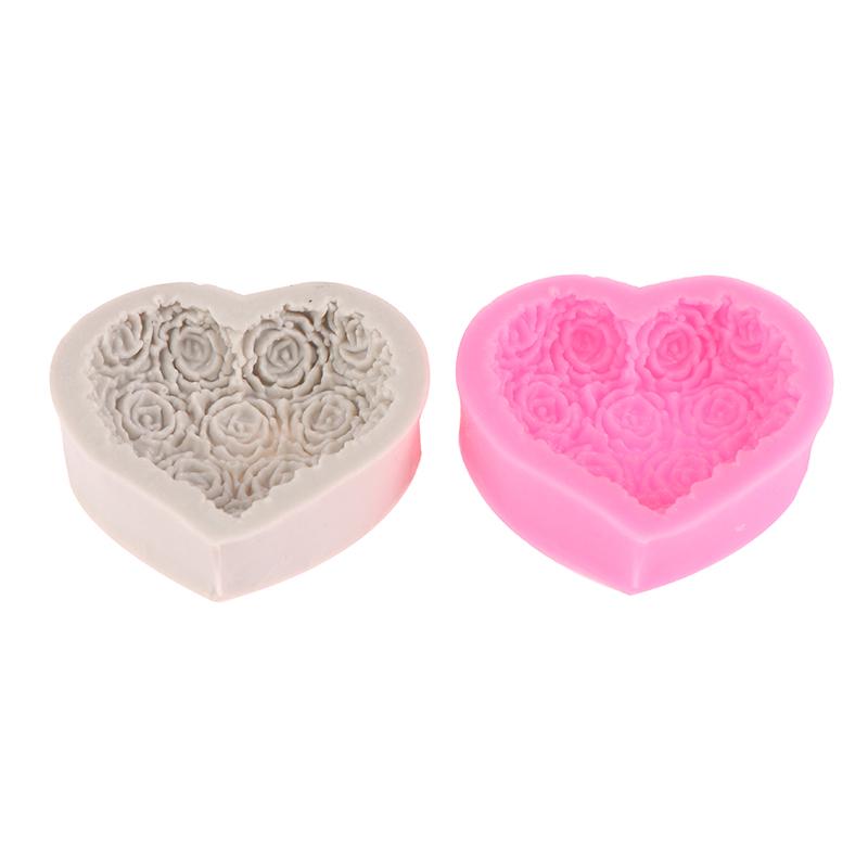 1Pc Heart Rose Flowers Shape Silicone Mould Diy Fondant Chocolate Soap Mold Candle Polymer Clay Molds Crafts Base Tool