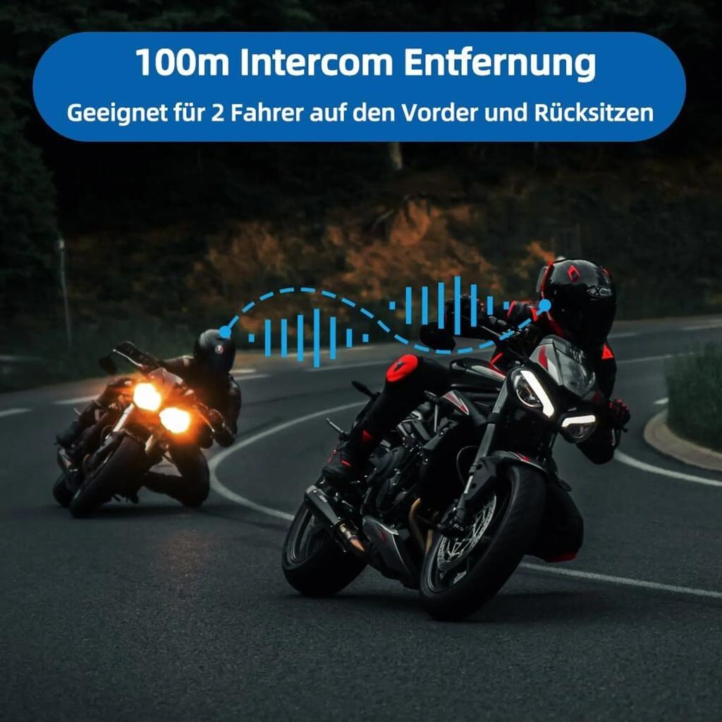 2-Pack Motorcycle Bluetooth Helmet Intercom 2 Riders Multi Wireless Waterproof Interphone Headsets 100m