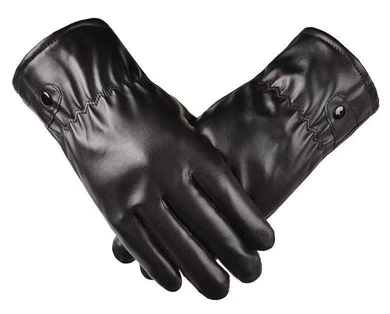 Winter Touchscreen Leather Gloves Fleece Lined Windproof Warm for Motorcycle Riding and Driving