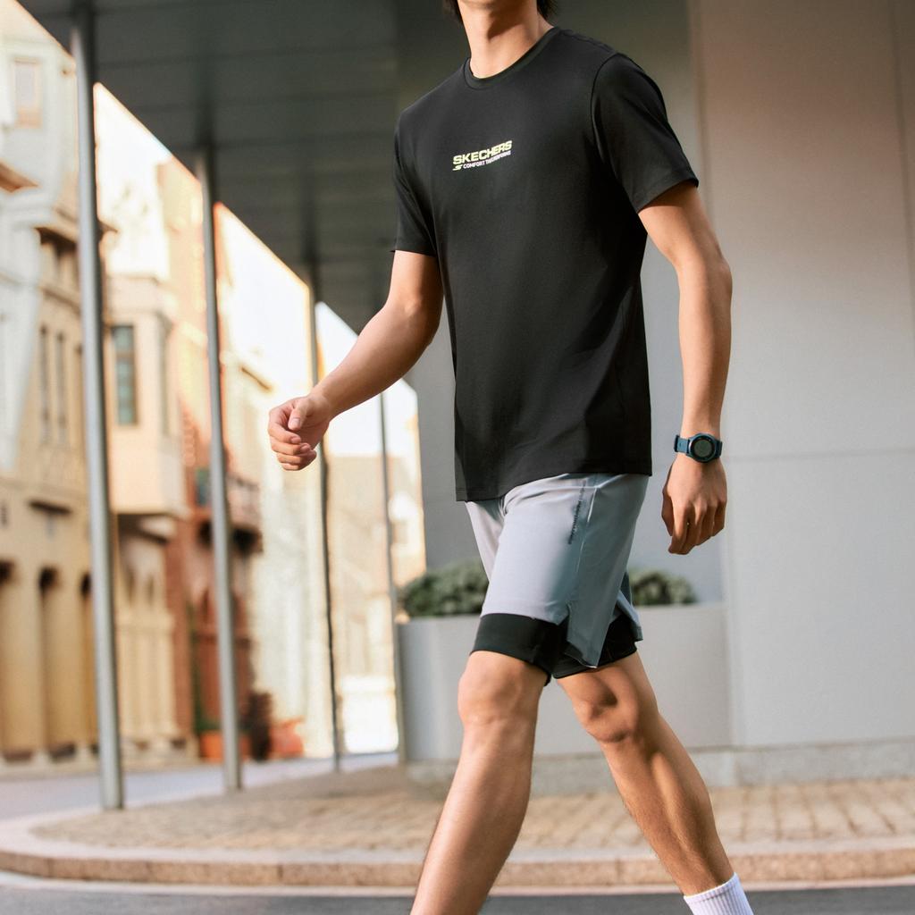 Skechers Базовая спортивная серия Однотонная футболка с круглым вырезом и короткими рукавами Мужские топы P226M111-0018
