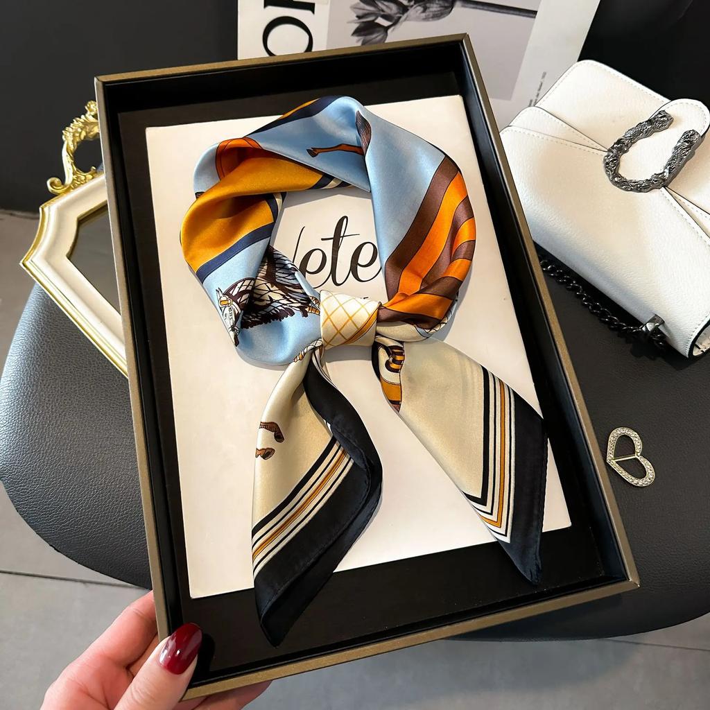 Luxury Design Chain Print Square Silk Scarf Lady Thin Neck Scarves Fashion Summer Sunscreen Headscarf For Women Bandana 70x70cm