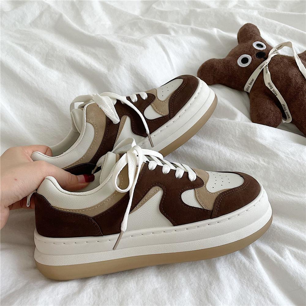 Spring and Autumn Board Shoes Female Breathable Leather Upper Small White Shoes Female