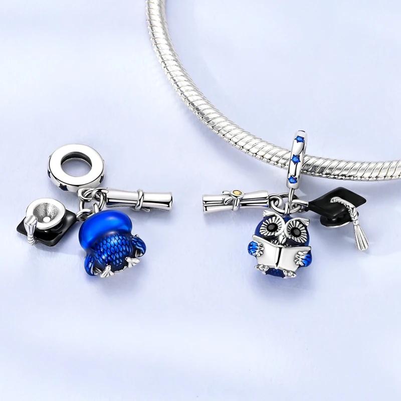 Медные Шармы Академическая Шапочка Выпускника Подвеска из Бусин Подходит для Оригинального Браслета DIY Бусина Подарок на Церемонию Выпускного