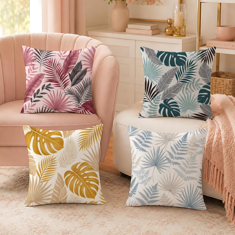 Boho Tropical Palm Monstera Leaves Pillow Case Organic Short Plush Cushion Covers Breathable Washable WrinkleResistant