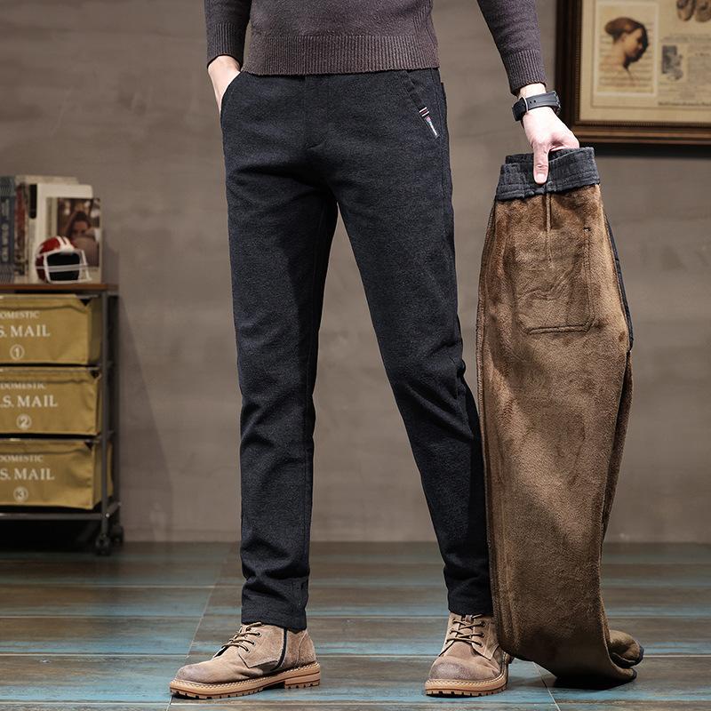 2024 Осень и зима Новые мужские плюшевые толстые повседневные брюки из синели, облегающие прямые брюки-трубы, модная верхняя одежда