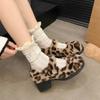Женские туфли Marie Janes с леопардовым мехом на высоком каблуке, зимние теплые туфли из плюша и хлопка 2025 года, модные туфли-лодочки для ходьбы Zapatos Mujer