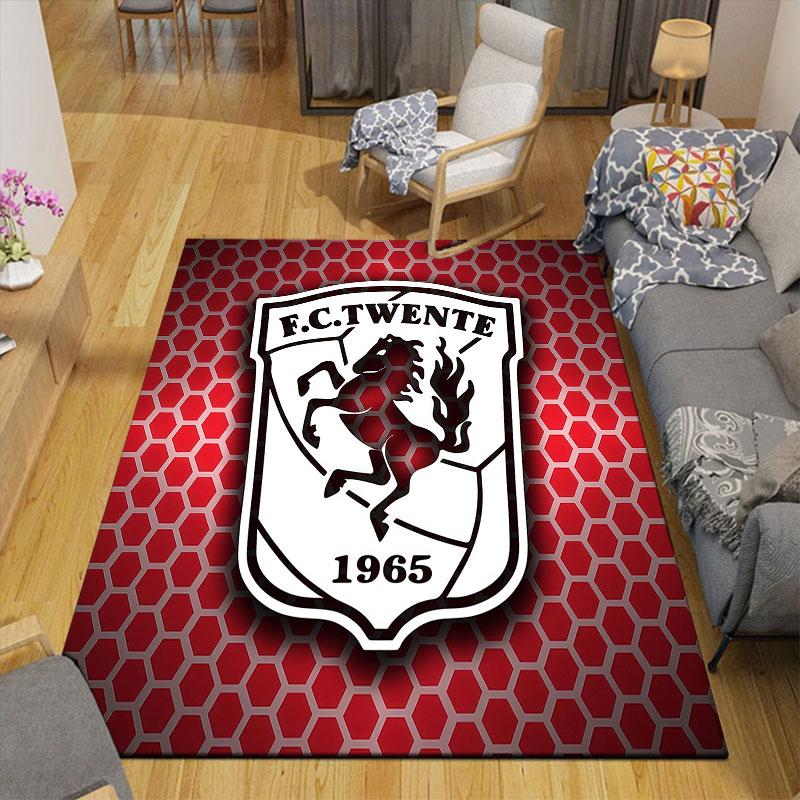 FC Twente Enschede Flannel Printed Carpet, Home Sofa Decoration for Living Room & Bedroom, Non‑Slip Play Flannel Floor Mat for Game Room
