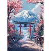 Japanese Cherry Blossom Village Poster Flora Tree Street Pathway Mount Fuji Canvas  Wall Art for Living Room Home Dec