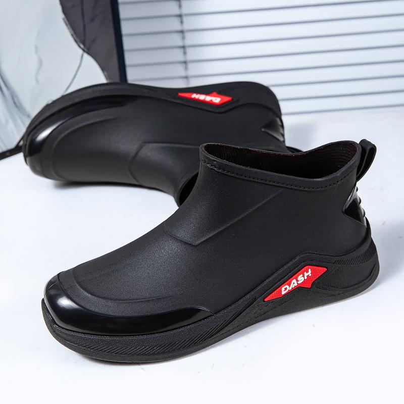Мужские модные короткие непромокаемые сапоги, нескользящие, водонепроницаемые, кухонные, резиновые сапоги, мягкая подошва, износостойкая обувь для автомойки, для работы и отдыха на воде