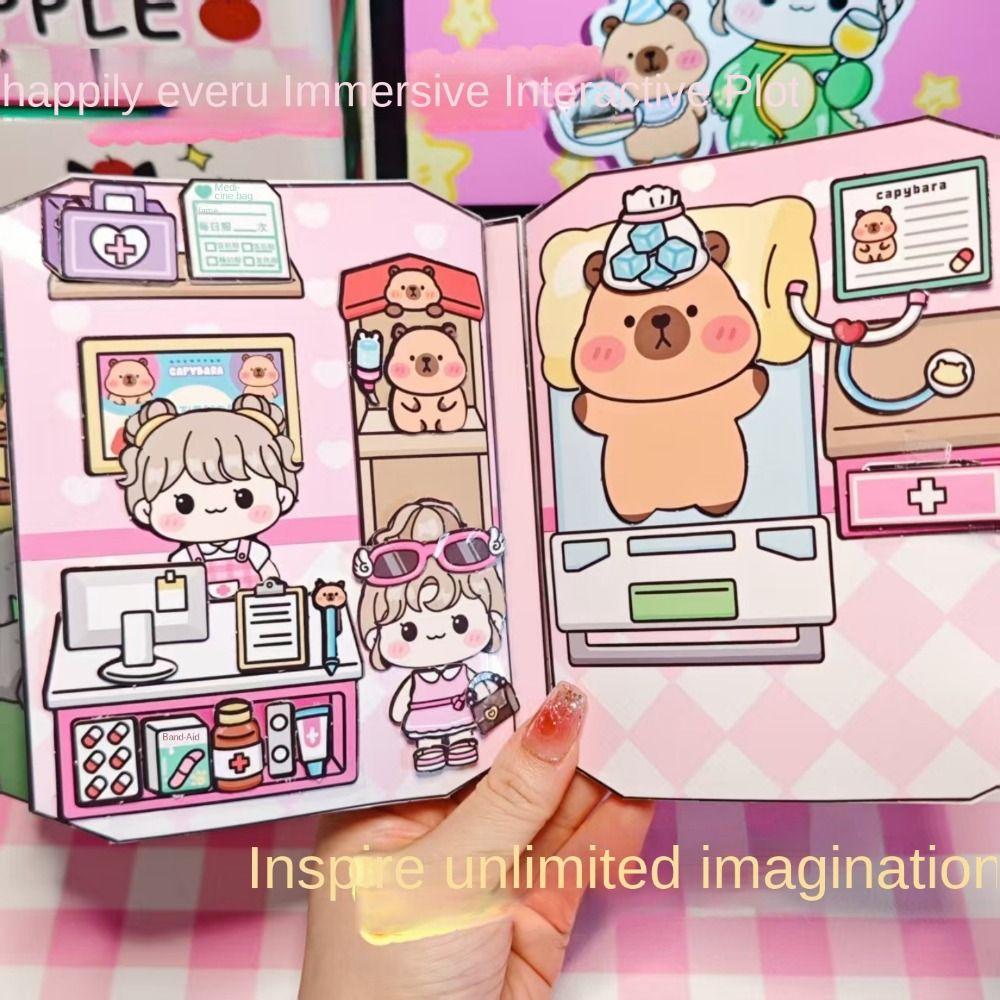 Educational Capybala Quiet Book Early Learning 3D Sticker Book Activity DIY Pinch Toy Book Girls