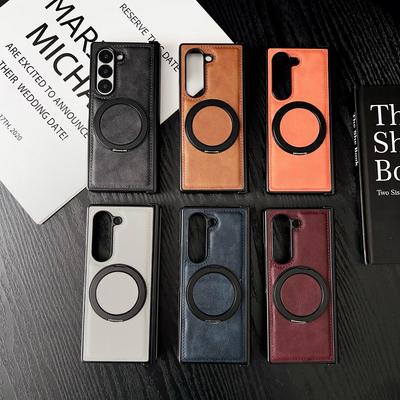 Роскошный кожаный чехол с магнитным кронштейном для телефона Samsung Galaxy Z Fold6 Fold5 Fold4 Fold3 ударопрочный беспроводной зарядный складной чехол из 3 предметов
