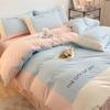 Luxury Embroidered Washed Cotton Bedding Set - Duvet, Sheets, Solid Color