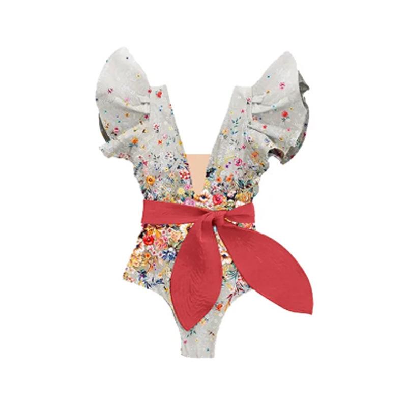 Новый женский цельный купальник с принтом банта, сетчатая юбка, купальник