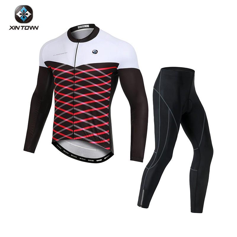 XINTOWN Mens Cycling Jersey Set Long Sleeve Road Bike Clothing